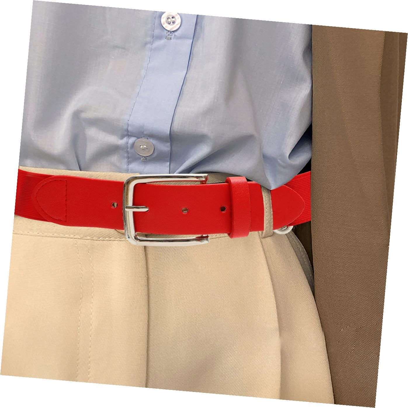 Elastic Baseball Belt for Men and Women, Red Imitation Leather Softball Sports Belt, Adjustable Stretch Outdoor Waistband for Youth and Students