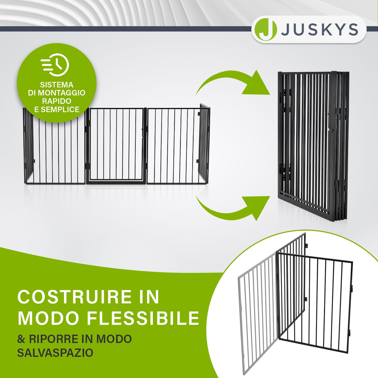 Juskys Parascintille in metallo 300 x 76 cm pieghevole - Griglia di protezione per animali - 5 elementi inclusa porta - Cancelletto di sicurezza