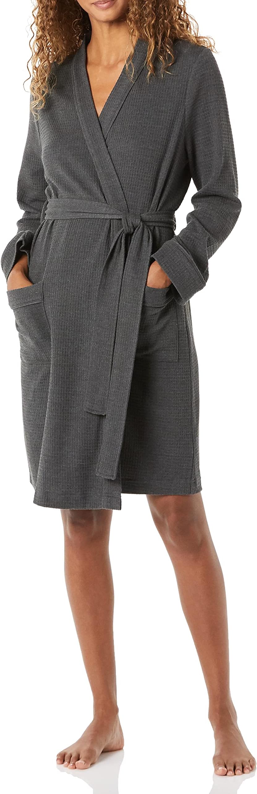 Amazon Essentials Women's Lightweight Cotton Waffle Mid-Length Bathrobe (Available in Plus Size)