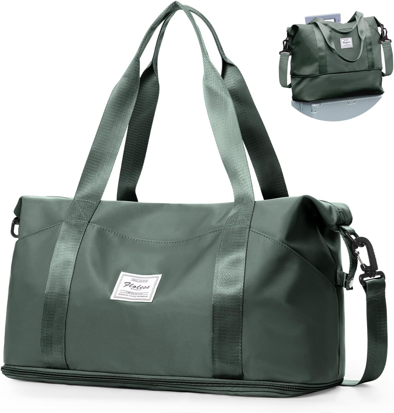 Travel Duffel Bag,Sports Tote Gym For Spirit Airlines Personal Item Bag 18x14x8 Foldable,Carry on Shoulder Expandable Weekender Overnight for Women,Green