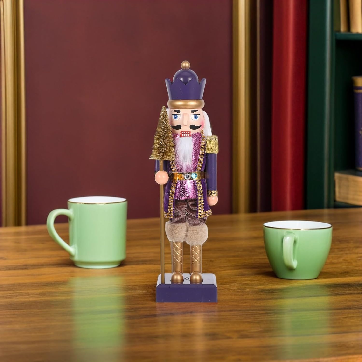 jojofuny Christmas Nutcracker Ornament with Light and Music, 15.7" Plastic Nutcracker Soldier Figurine, Traditional Xmas Table Decoration for Holiday Mantel and Desktop Display