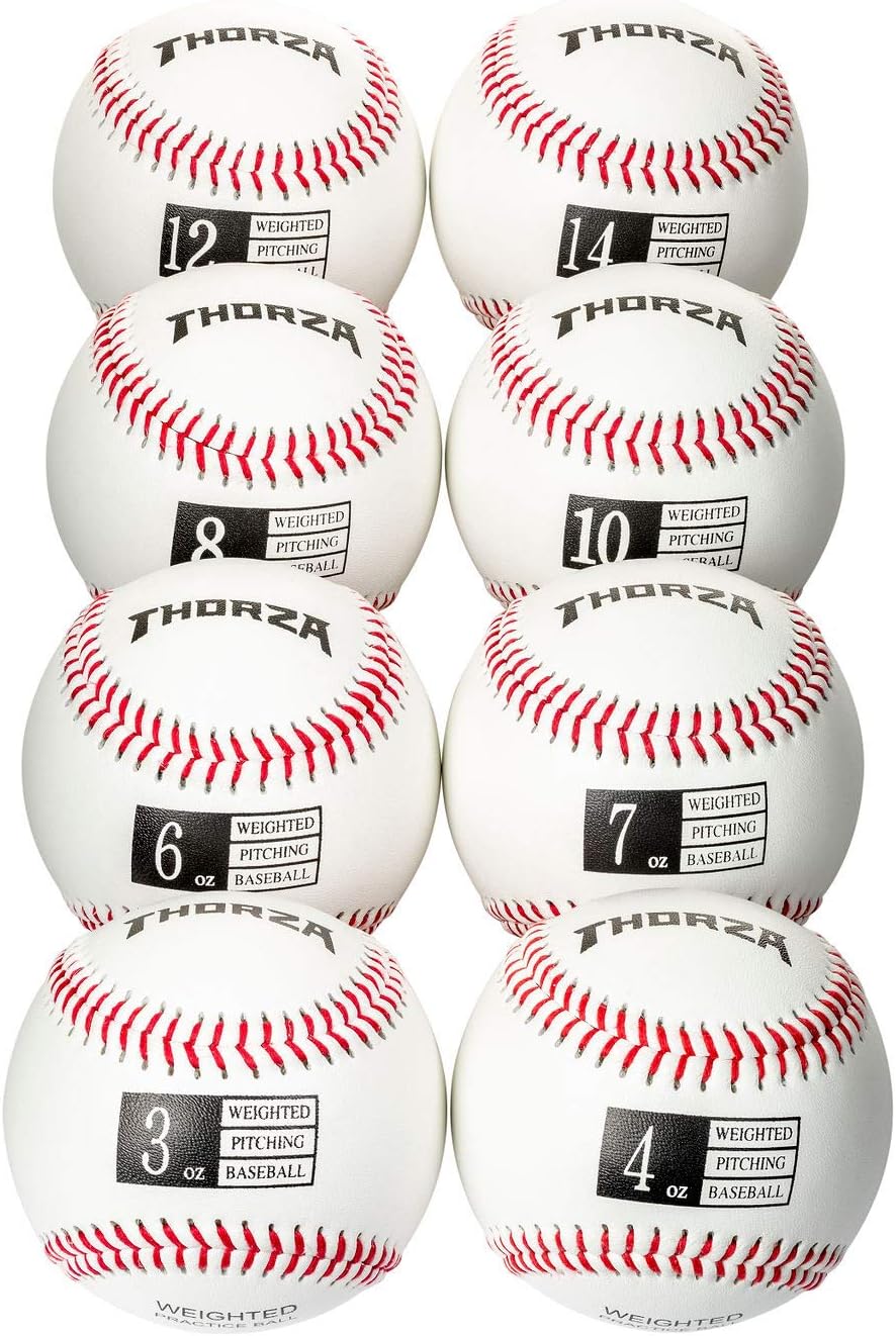 Thorza Weighted Baseballs for Throwing - Help Increase Pitch Velocity - Set of 8 Practice Baseballs Ranging from 3oz to 14oz : Sports & Outdoors