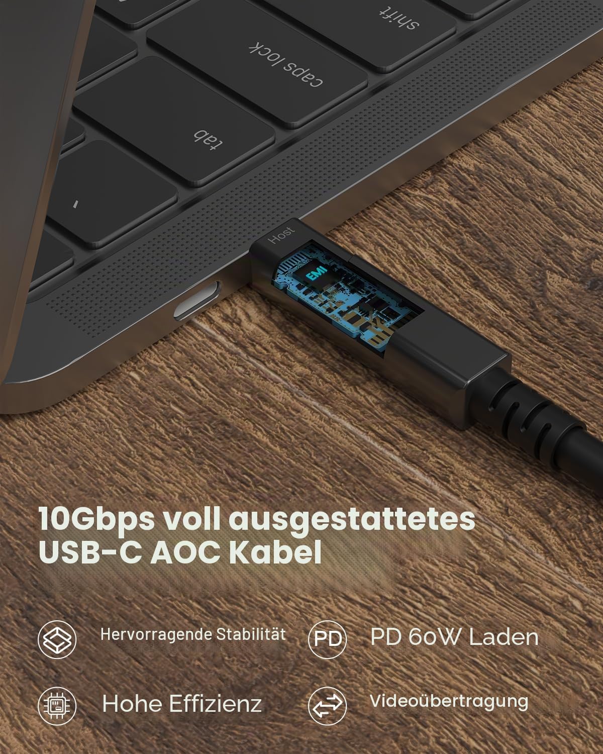 GeoHN.G Full-Featured Glasfaser USB C auf USB C Kabel 15M, 10Gbps 4-Lanes Lange Distanz USB 3.2 Videokabel mit PD 60W für VR-Headsets/AR, Webcam, Laptop, Kamera, Mini-PC und Videokonferenz