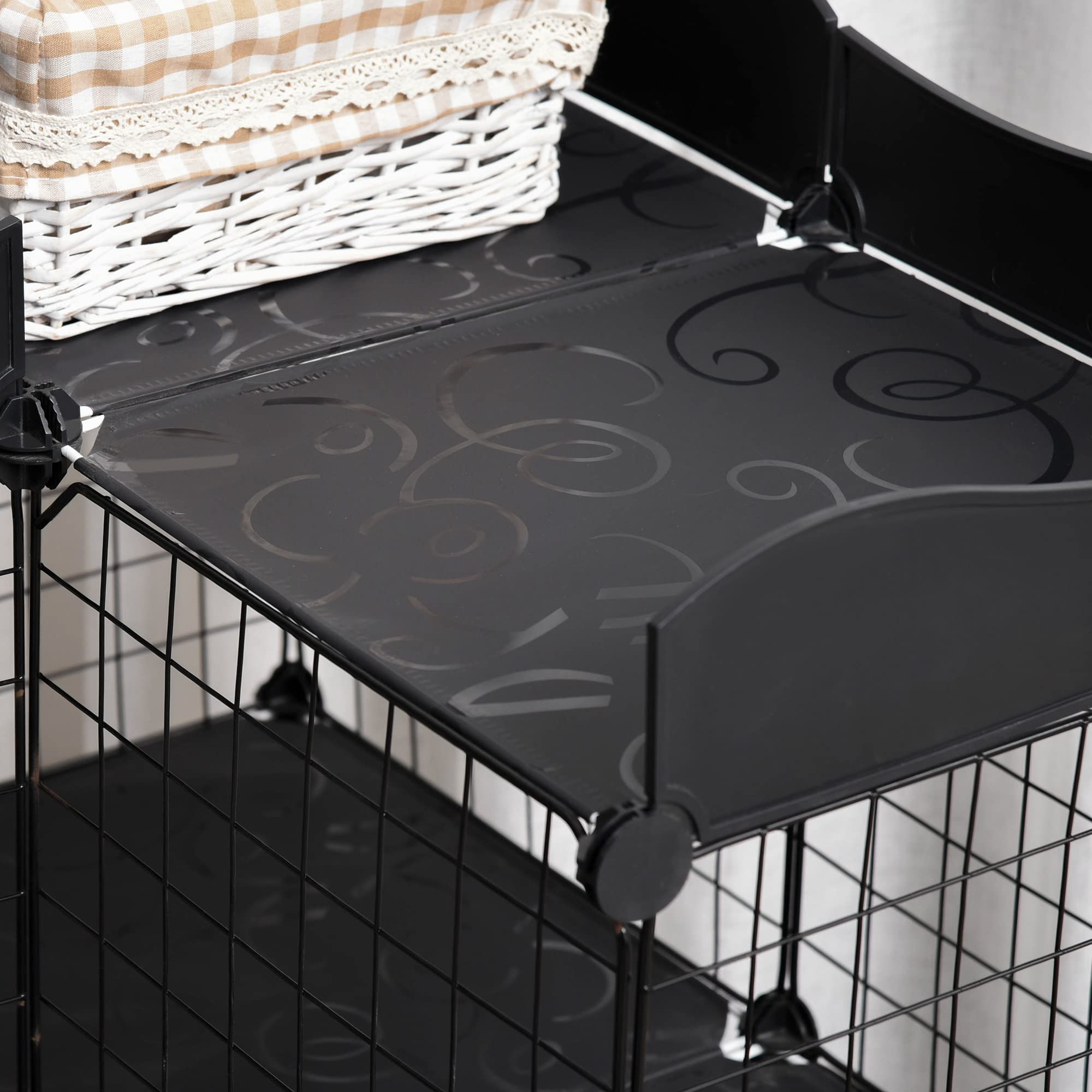 PawHut Cage Parc enclos pour Petits Animaux Chats Lapins modulable 3 Niveaux 2 Portes Rampe Fil métallique 105 x 70 x 116 cm Noir