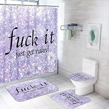ArtSocket 4PC Purple Funny Get Naked Shower Curtain Sets Diamond Gold Bathroom Decor with Rugs, Non-Slip Rug,Toilet Lid Cover, Bath Mat and 12 Hooks 72x72 inches