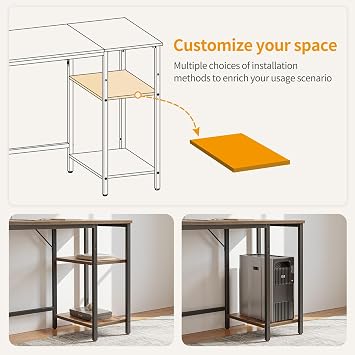 CubiCubi Computer Home Office Desk, 120 x 50 cm Small Study Writing Table With Storage Shelves, Modern Simple PC Desk With Splice Board, Rustic Brown