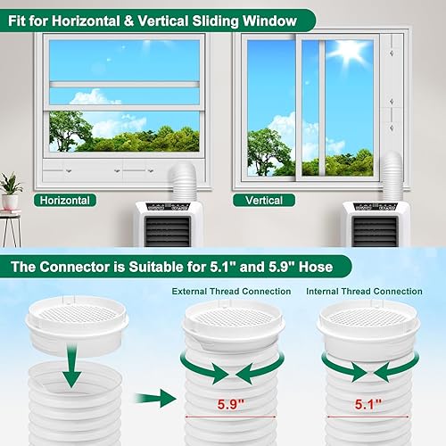 Miniatura 7 de Haikun Kit de ventana de aire acondicionado portátil mejorado con manguera de escape de 5.9 pulgadas, kit de ventilación de ventana de aire
