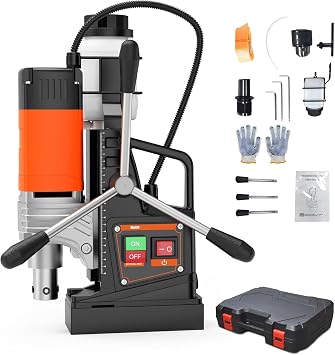 Magnetic Drill, 1650W 1.57" Boring Diameter, 2922Lbf Power Portable Magnetic Drill, 810 PRM, 10-Speed,with 10Pcs Bits 3Pcs Twist and 1Pcs Plastic Box for Metal Surface, Industrial