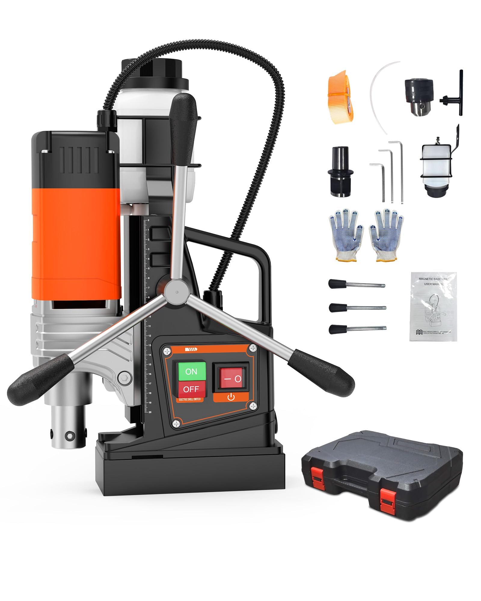 Magnetic Drill, 1650W 1.57" Boring Diameter, 2922Lbf Power Portable Magnetic Drill, 810 PRM, 10-Speed，with 10Pcs Bits 3Pcs Twist and 1Pcs Plastic Box for Metal Surface, Industrial