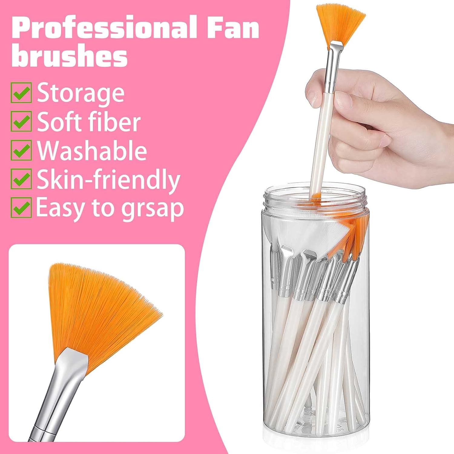 20 Pieces Facial Brushes Set Face Fan Facial Brushes Soft Fan Tools Soft Fan Brushes Acid Applicator Brush Cosmetic Makeup Applicator Tools with Transparent Storage Box for Cosmetic Cream : Beauty & Personal Care
