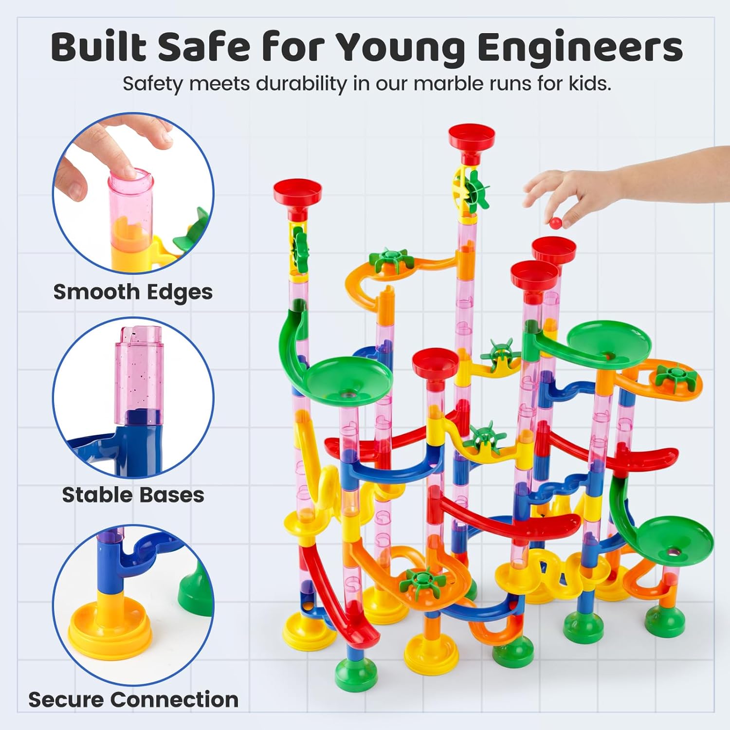 LovesTown Marble Run Toys, 133PCS Marble Maze Game for Kid, Construction Building Blocks Toys with Marbles, for Kids and Parent-Child Games, Classroom Valentines Exchange Gifts, Birthday Gift for Kids
