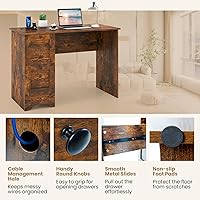 Vista 7 de Tangkula Escritorio para computadora con cajones y estación de carga, escritorio de madera para oficina en casa, escritorio para computadora Marrón