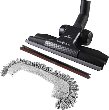 Wessel-Werk RD285 Designation, Ultra Flat 11-inch-Wide Vacuum Floor Brush Attachment Nozzle for Hardwood Floor and Carpet with Mop and Thread Lifter, Black, Carbon-Fiber
