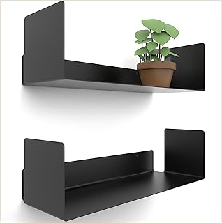 UNITURE® - 2er Set - Modernes Wandregal Schwarz - 2x40 cm Bücherregal schwebend, Bilderleiste schwarz