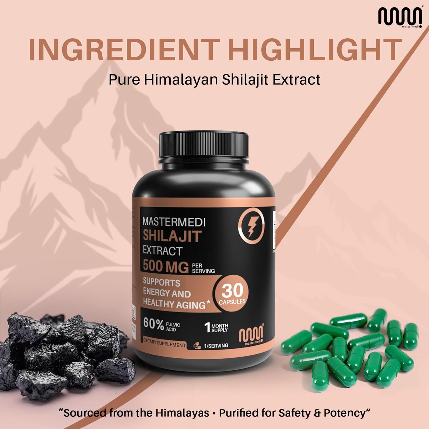 MasterMedi Shilajit 500mg – Himalayan Extract Standardized to Fulvic Acid – Energy, Stamina & Vitality Support – 30 Vegan Capsules – Non-GMO, Gluten-Free, No Fillers - Image 5