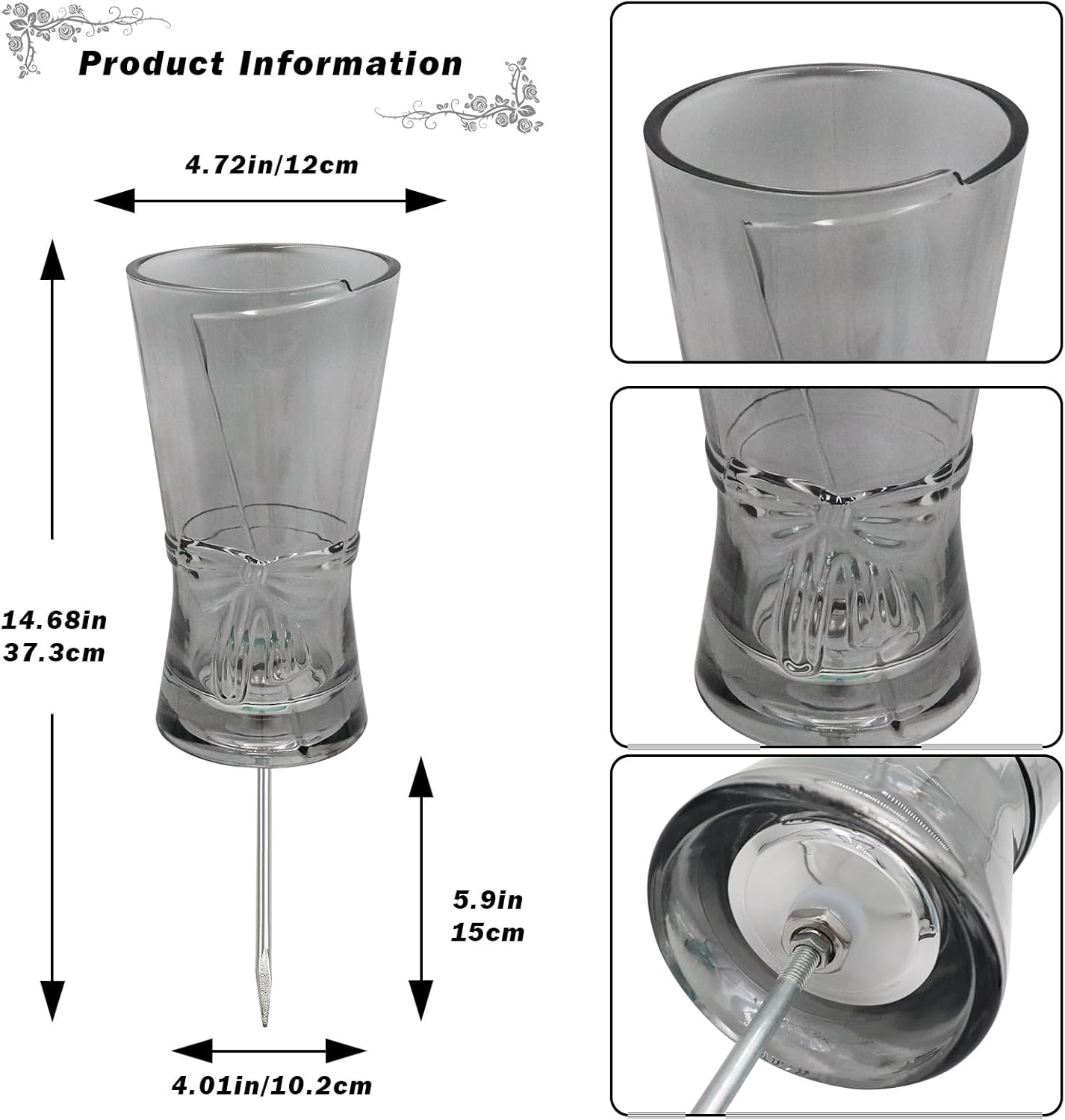 Cemetery Vase for Grave Decorations with Metal Spike, Grass Vase for Memorial Markers, Graveside Decor Sign for Outdoor Yard Lawn