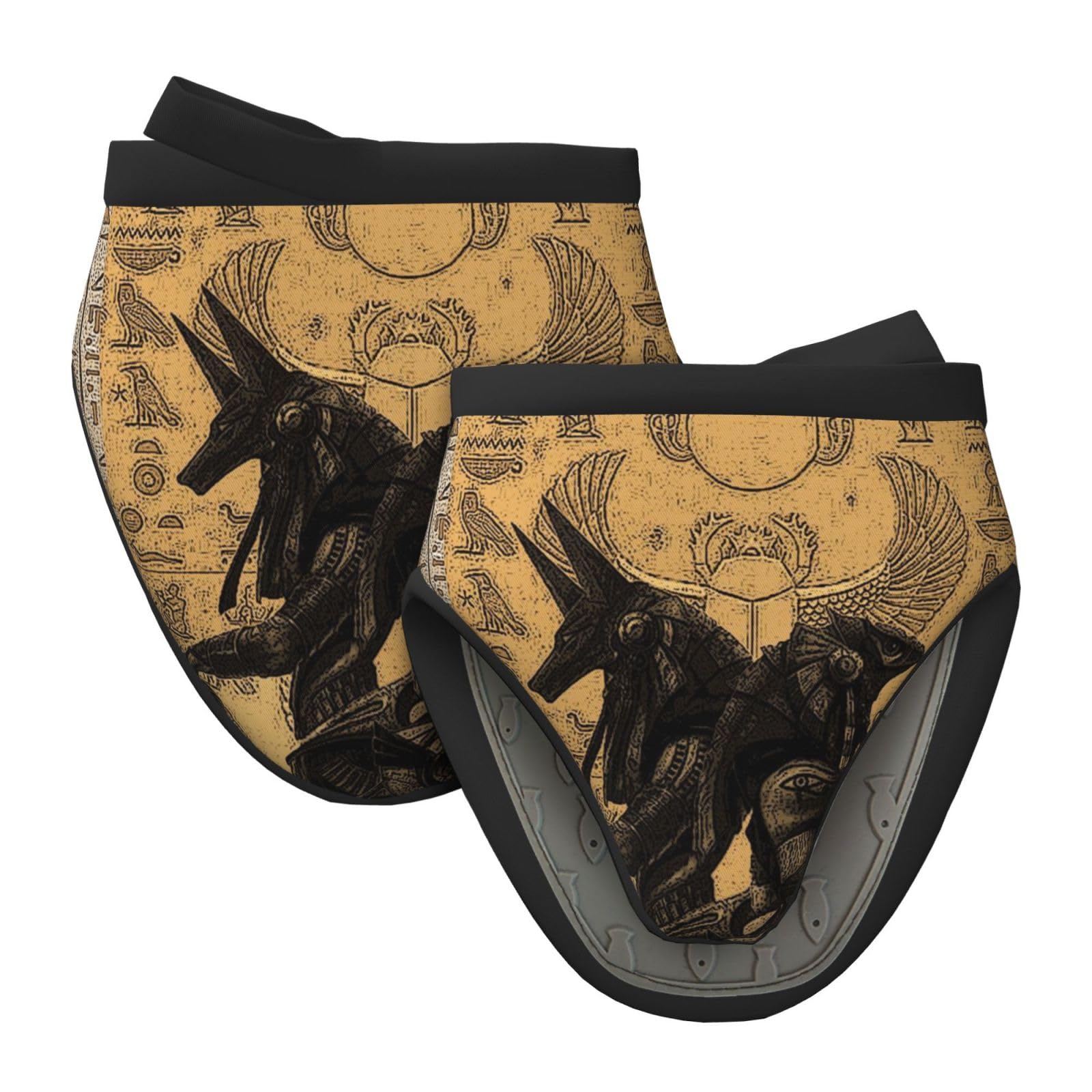 Silicone Oven Mitts, Heat and Slip Resistant Kitchen Mittens 2-Pack Set, Egypt Anubis Short Soft Oven Gloves