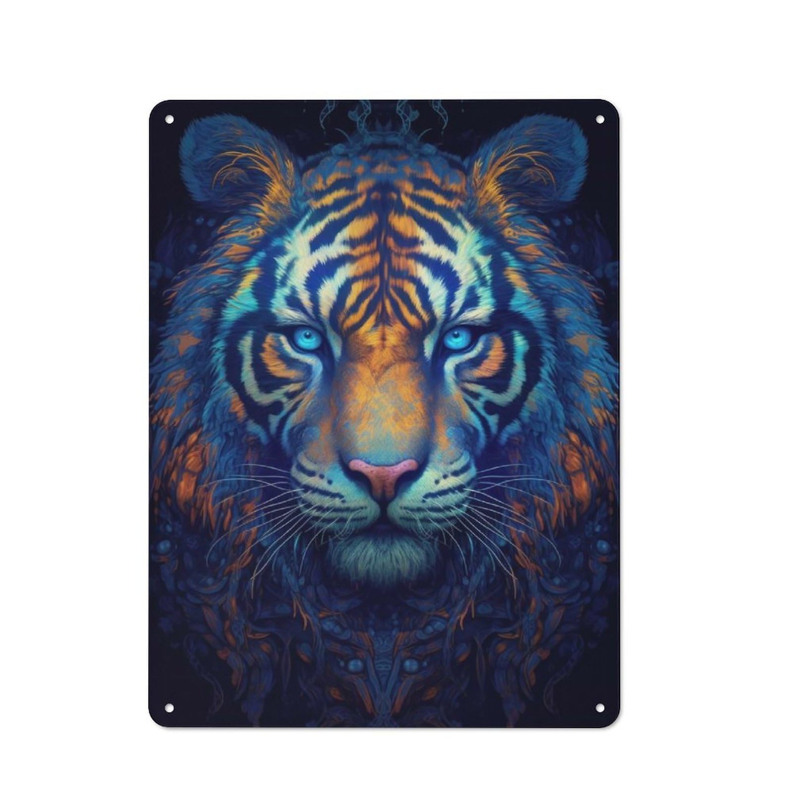 Junmoney Style-1 Neon Tiger Vintage Tin Wall Plaque 40X30cm For Hobby Room Or Studio, A Decorative Metal Sign For Hobby Rooms And Studios
