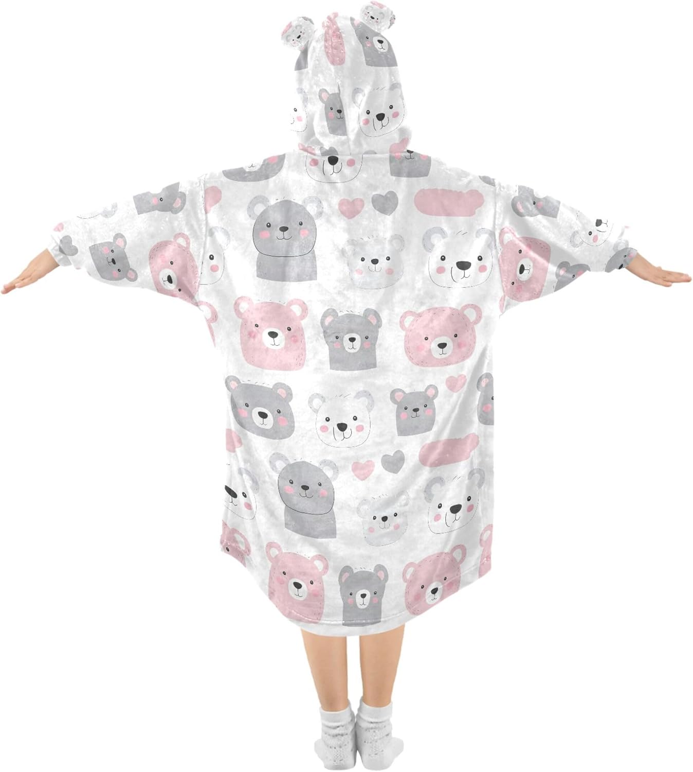 Bear Animal Cute Kids Wearable Blanket Hoodie with Pocket and Sleeves for Toddlers, Cute Hoodies Girls Boys B0403615