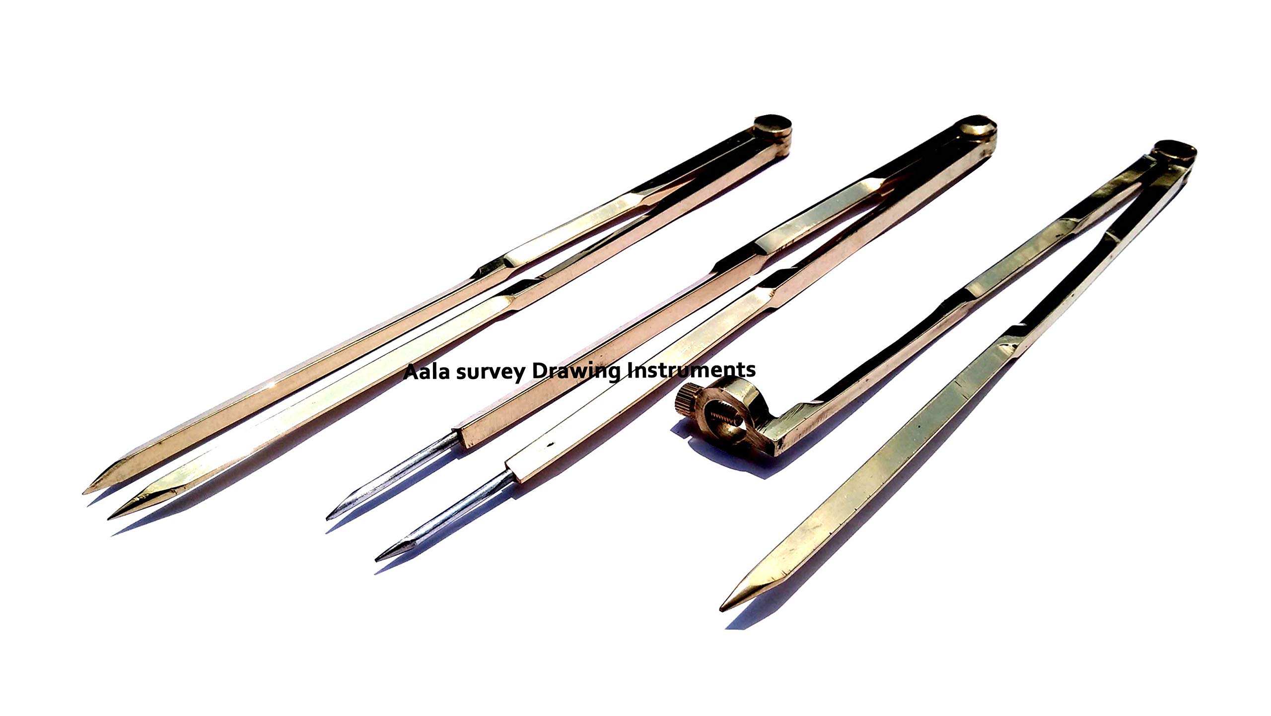 Aala Survey Drawing Instruments Marine Navigation Brass Pencil Compass Divider and Brass Divider -Set of 3 Pieces