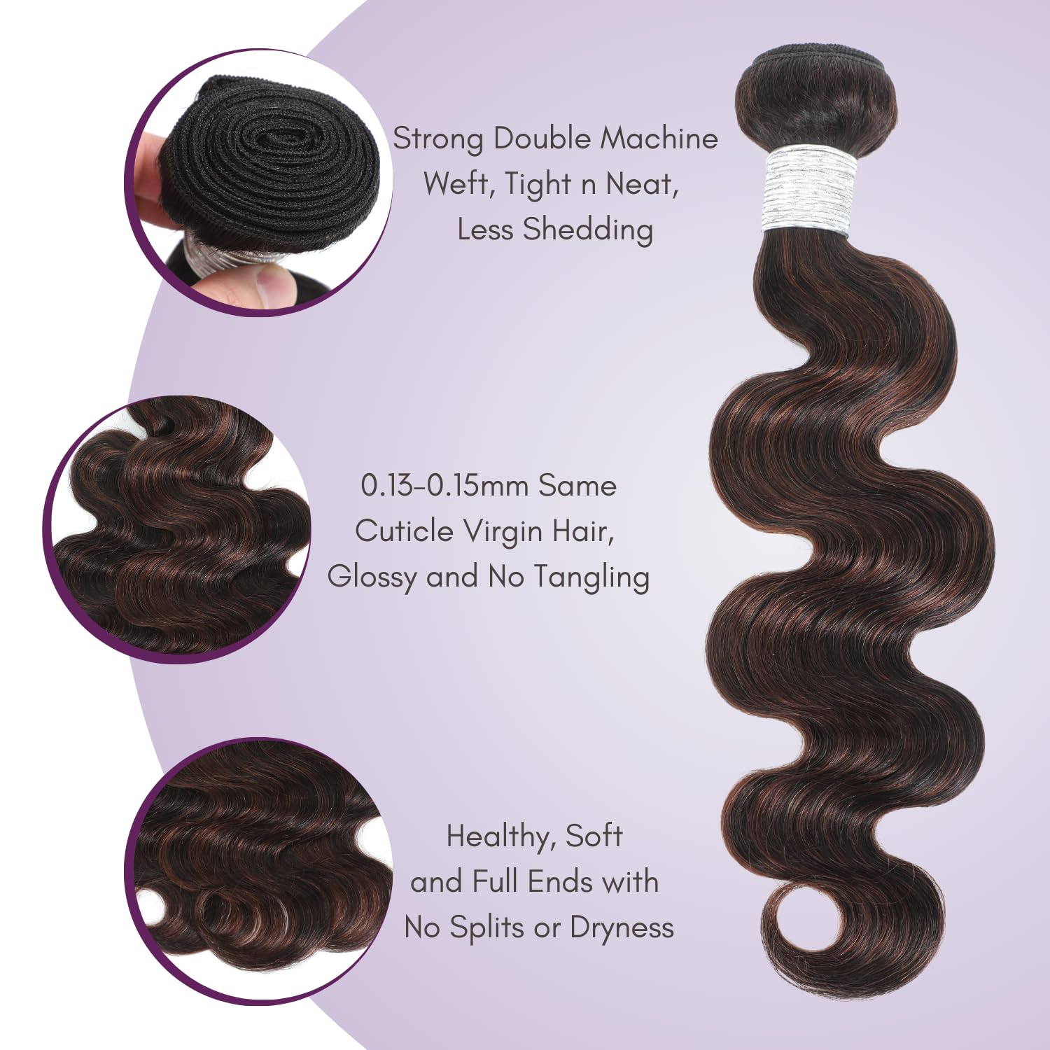 #F2/4 Dark Brown Highlight Body Wave Bundles with 2x6 Closure Human Hair 16 18 20+14, 12A Virgin Brazilian Chocolate Brown Highlighted Weave Bundles and 2x6 Hd Lace Kim K Closure Long Deep Part