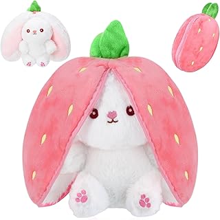 XIMEY Lapin de Pâques en Peluche Carotte Fraise 25cm avec Fermeture éclair - Cadeaux Anniversaire, Carnaval (Fraise)