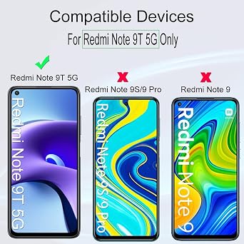Ibywind Screen Protector (2 Pack) For Redmi Note 9T(5G),9H Hardness Tempered Glass,With 1Pc Camera Lens Protector,1Pc Back Protector,Easy to Install