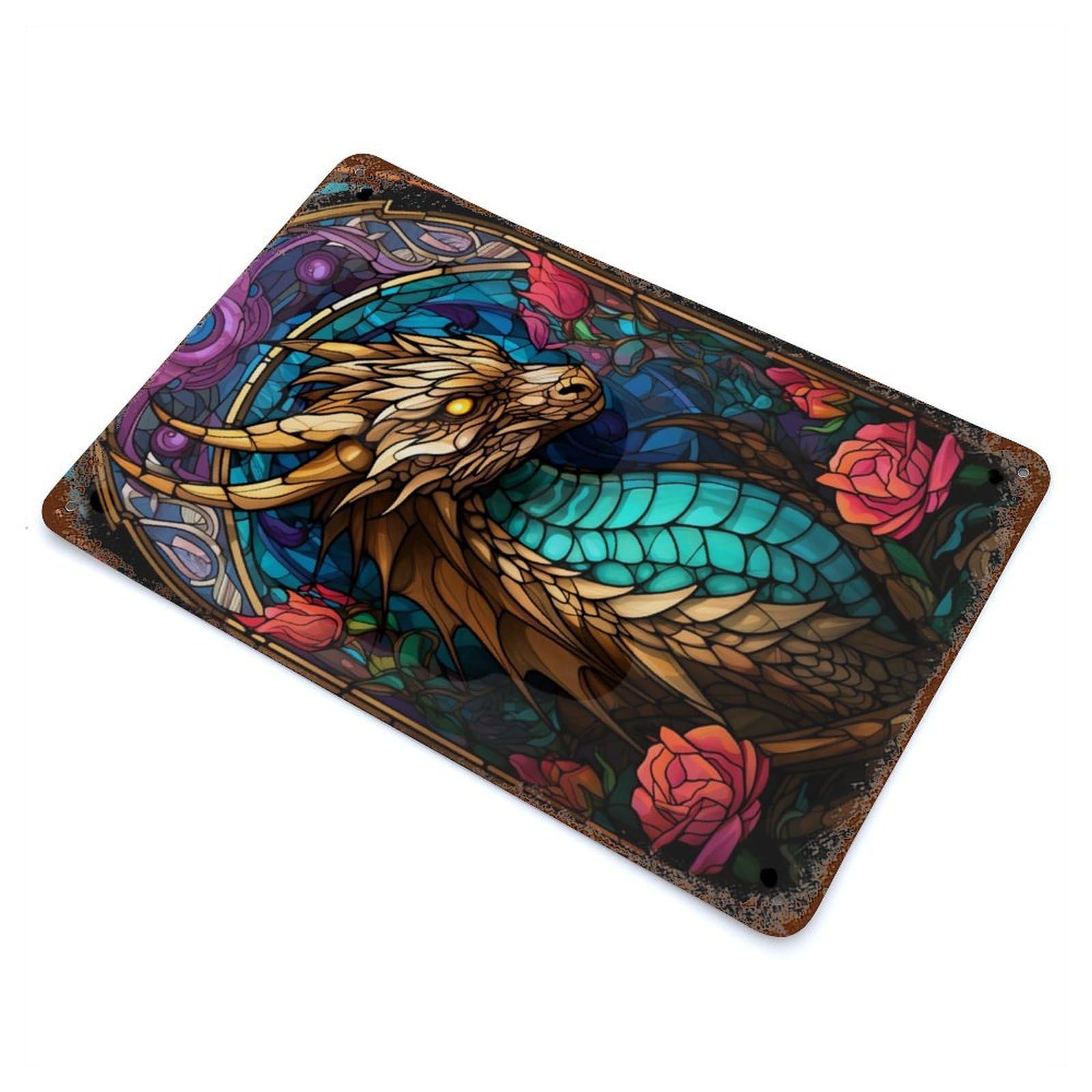 Garage Style The Golden Dragon Rustic Tin Plaque 11.8"x7.9", Classic Wall Plaque for Bar And Workshop