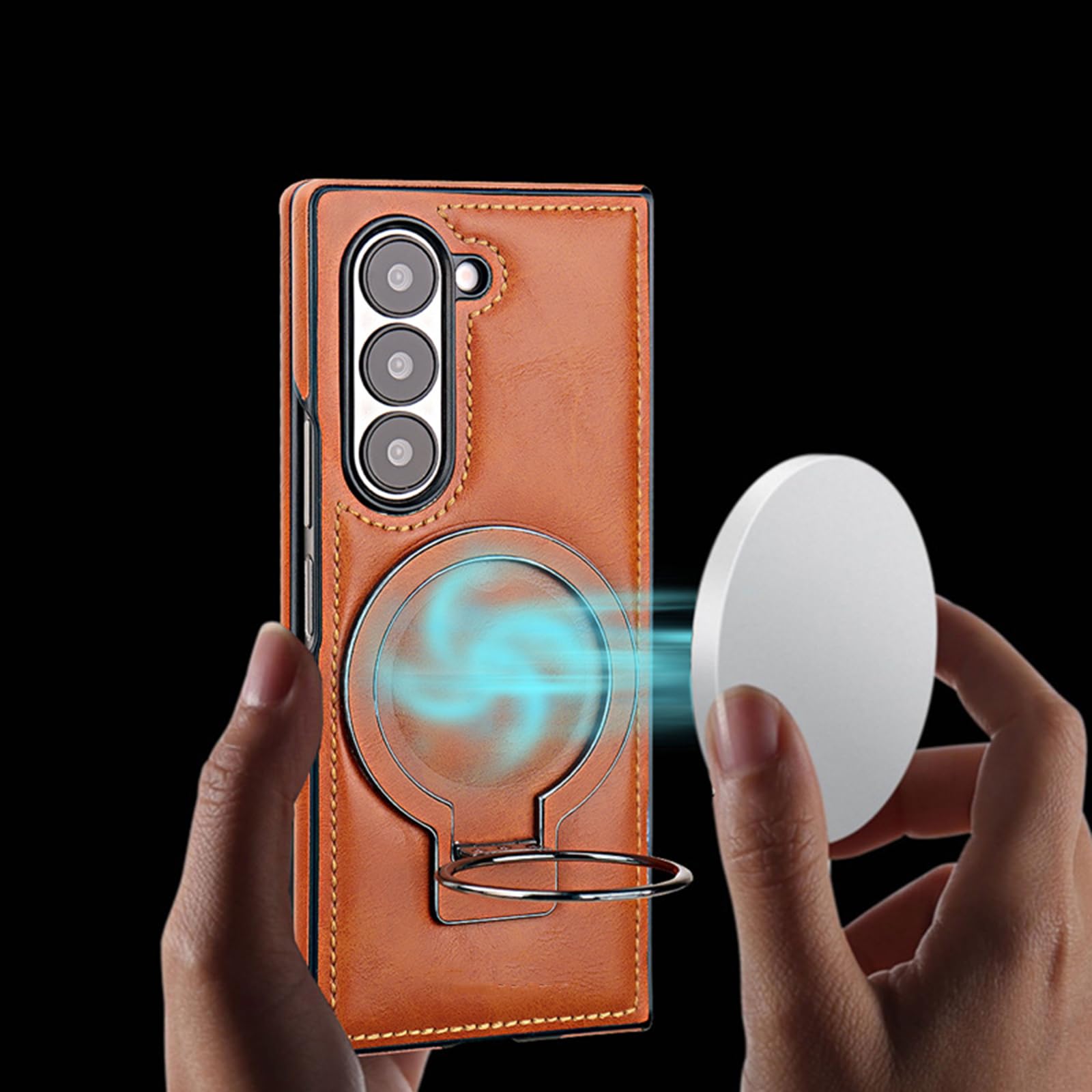 Magnetica Custodia per Samsung Galaxy Z Fold 8 Ultra, d'Epoca Pelle | Sottile Affari Telefono Cover con Rotabile Metallo Anello Supporto Ricarica Wireless Caso,Blu,Fold 8 Ultra