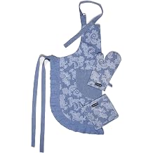 Encasa XO Kitchen Apron with Oven Gloves & Potholder - Combo Set -100% Cotton - Heat Resistant
