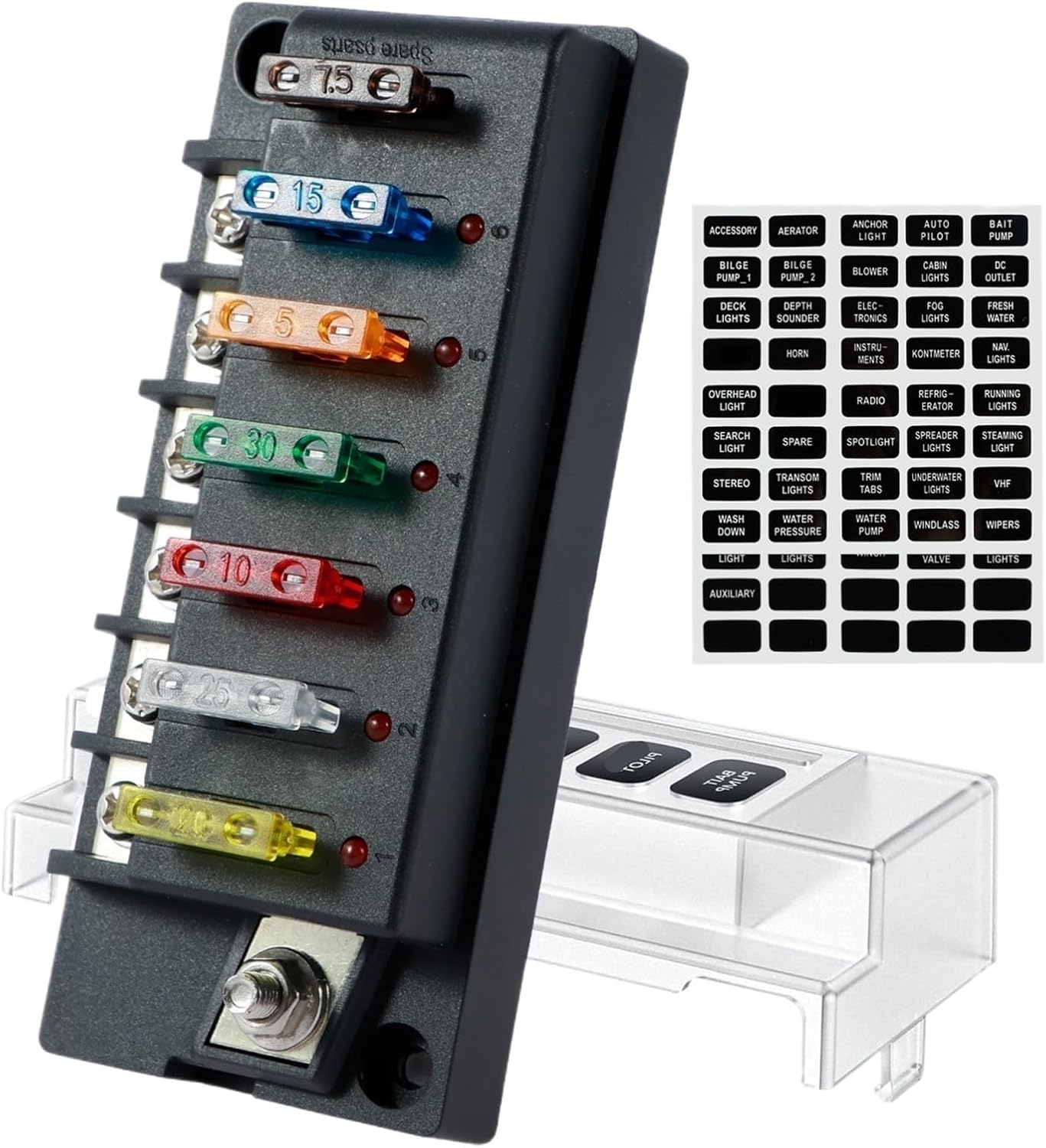 4/6 Way Fuse Block 12V Blade Box Holder with LED Indicator Waterproof Cover Safe Compact Circuit Dust-Proof Car(DC12-24V 6 Way)