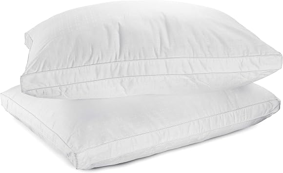 Down Alternative Pillow Cotton Top Bed Pillow with 1.5 Gusset Microfiber Filled Sleeping Pillows (+ Free Cotton Pillow Protector - 2 Pack) (King Size Pillow - Set of 2-20x36x1.5)