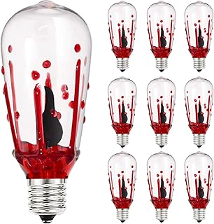 Halloween Flicker Flame Light Bulbs, ST40 Blood Drop Replacement Bulbs Edison Flicker LED Bulbs with Orange Red Flame for Outdoor Halloween String Lights, 1 Watt- E17 Intermediate Base, 10 Pack