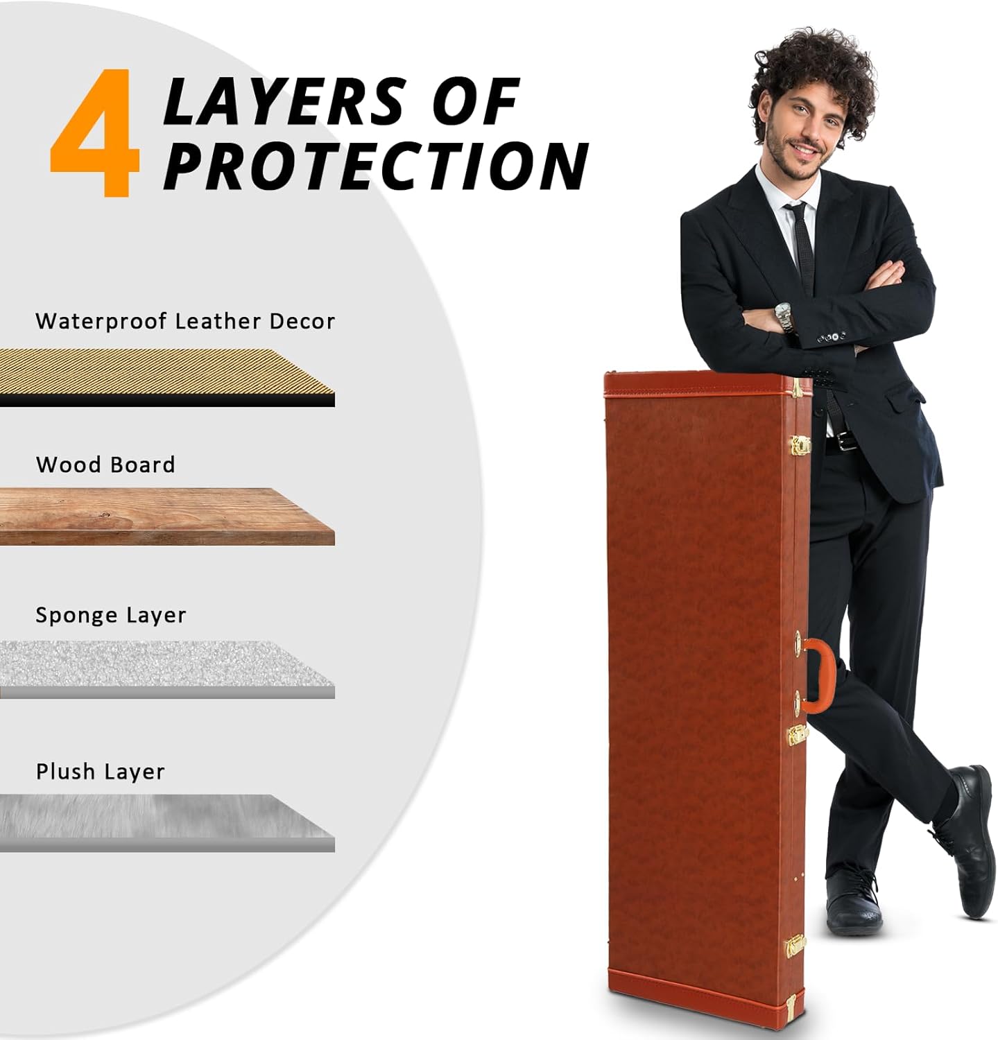 Ktaxon Bass Guitar Hard Case, Wooden Hard-Shell Protective 46 inch Electric Bass Guitar Carrying Case with Lock Latch & Soft Padding, Brown