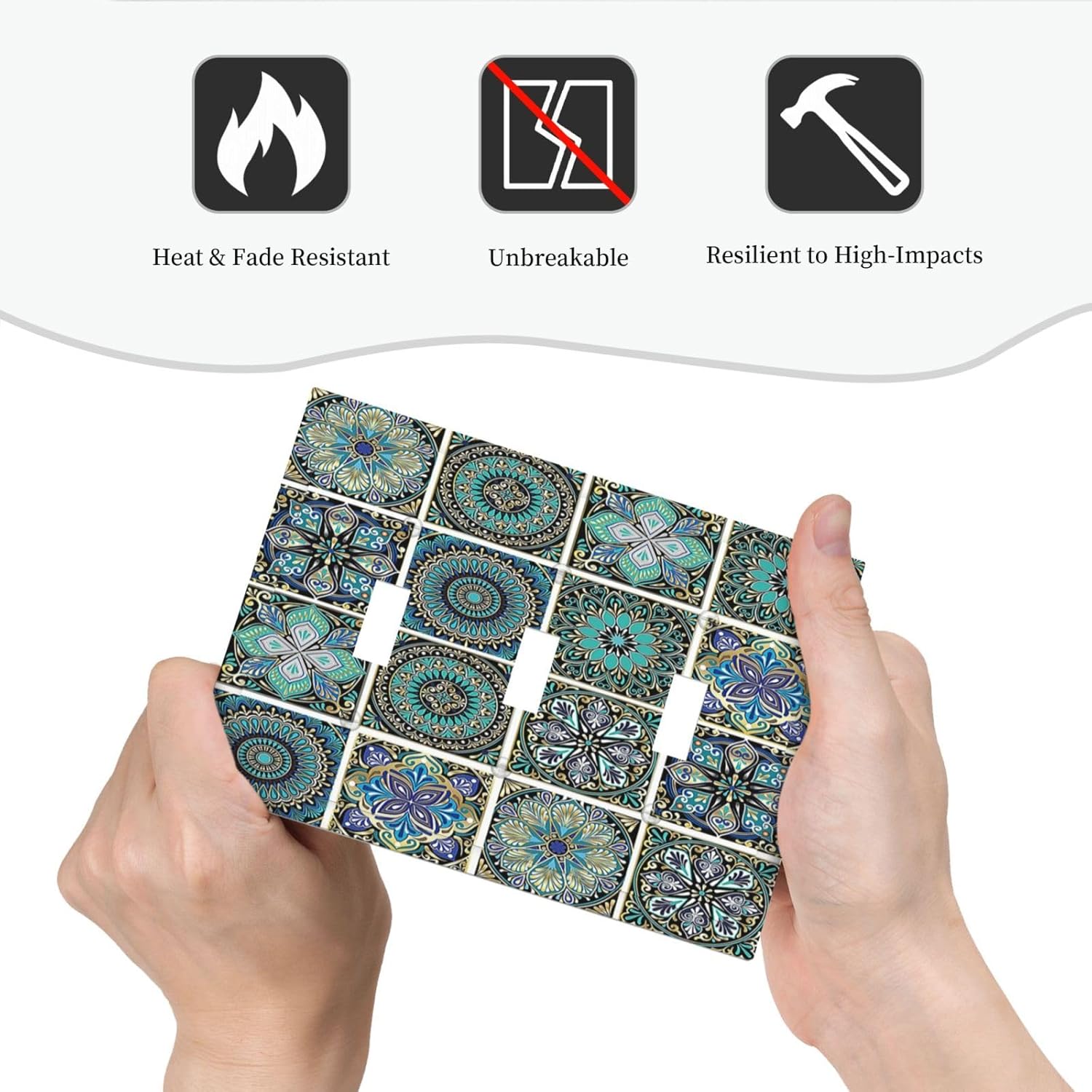 Decorative Switch Plates Mandala Decorative Rustic Vintage Turquoise Pattern 3 Gang Wall Plate Triple Toggle Light Switch Cover Faceplate Electrical Wall Panels for Bedroom Bathroom