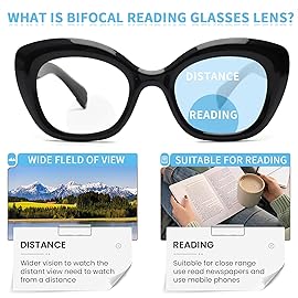 JM 2 Pack Cat-Eye Bifocal Reading Glasses for Women, Blue Light Blocking Computer Readers with Spring Hinge, Black & Tortoise +1.0