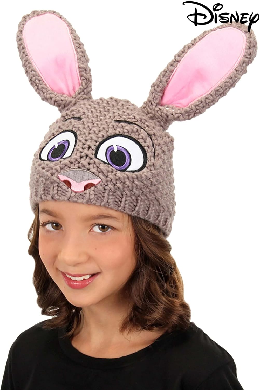 elope Disney Zootopia Judy Hopps Knit Beanie - Playful Bunny Ears, Embroidered Details - Perfect for Cosplay or Winter Fun Gray
