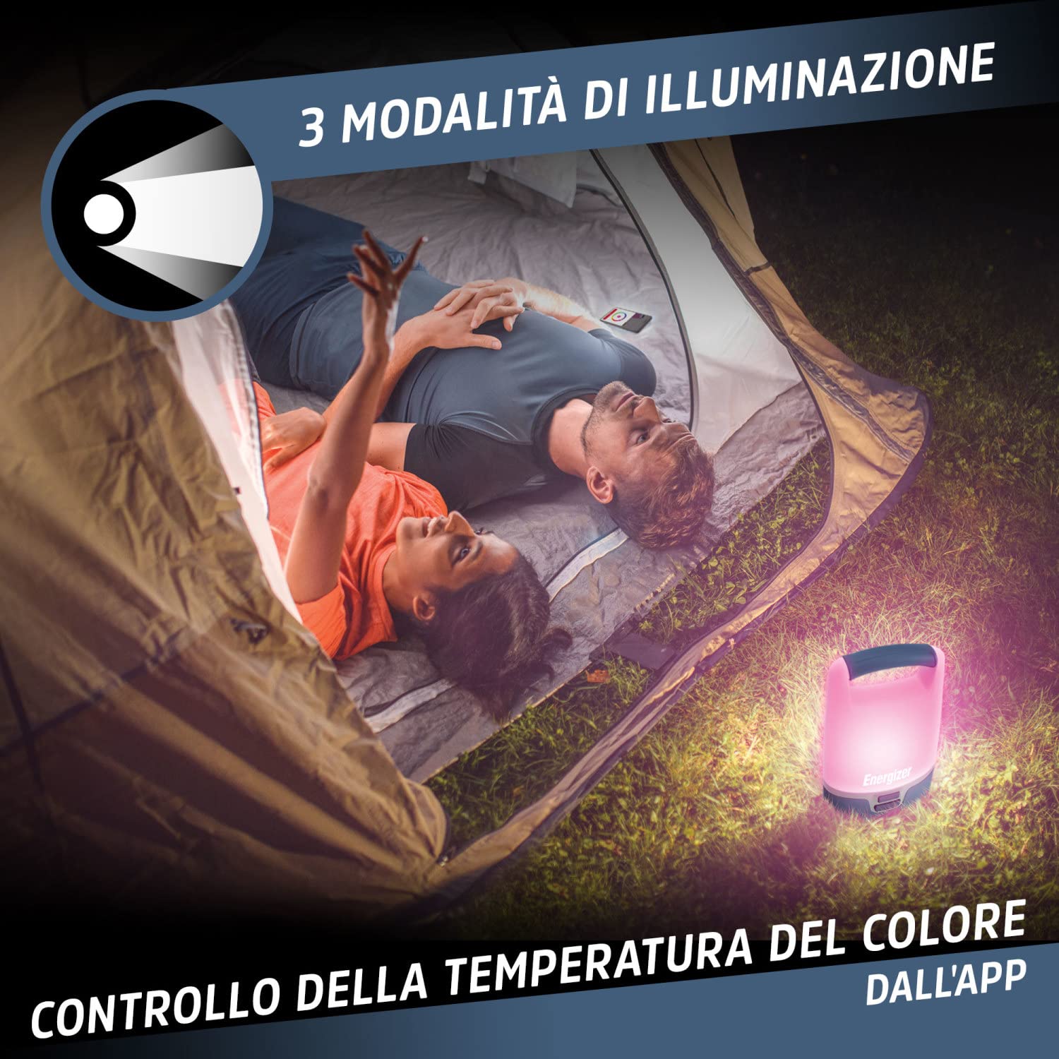 Energizer Lanterna Smart Ricaricabile, 1200 lumen, resistente all'acqua IPX4, lanterna da campeggio con illuminazione a 360 gradi, cavo di ricarica incluso
