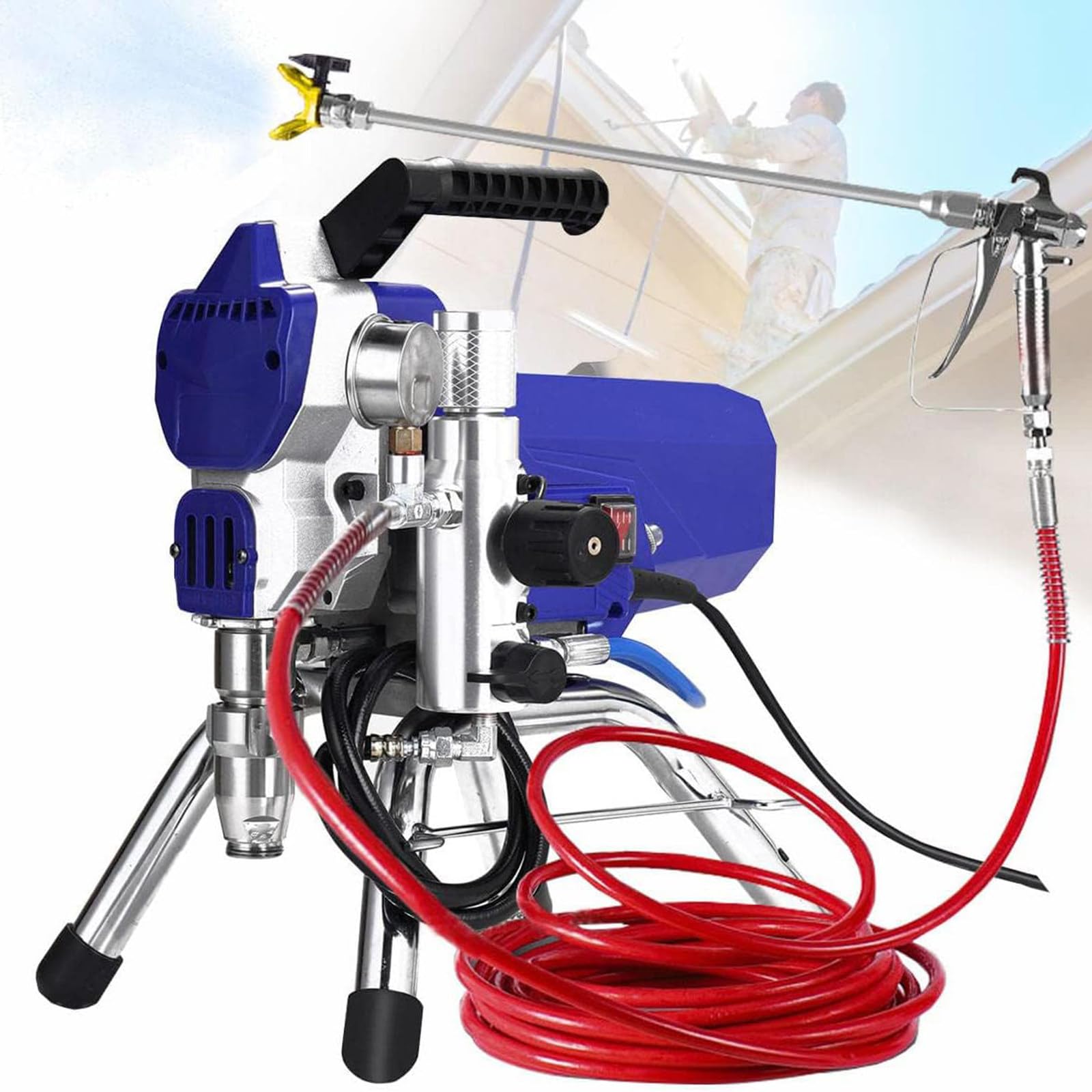 Pulverizador de pintura sin aire, 3625 PSI, 1300 W, máquina de alta eficiencia para bricolaje y uso comercial, soporte con pistola de pintura para paredes, vallas, proyectos de casa