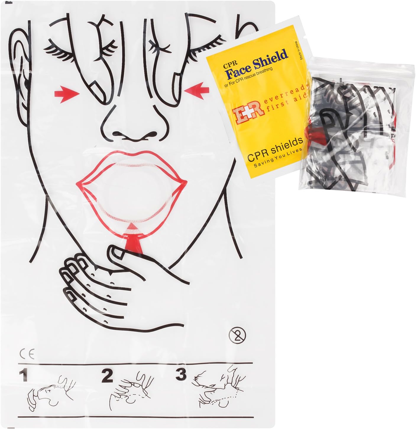 Ever Ready First Aid CPR Face Shield fits Adults, Children and Infants - 30 Pack