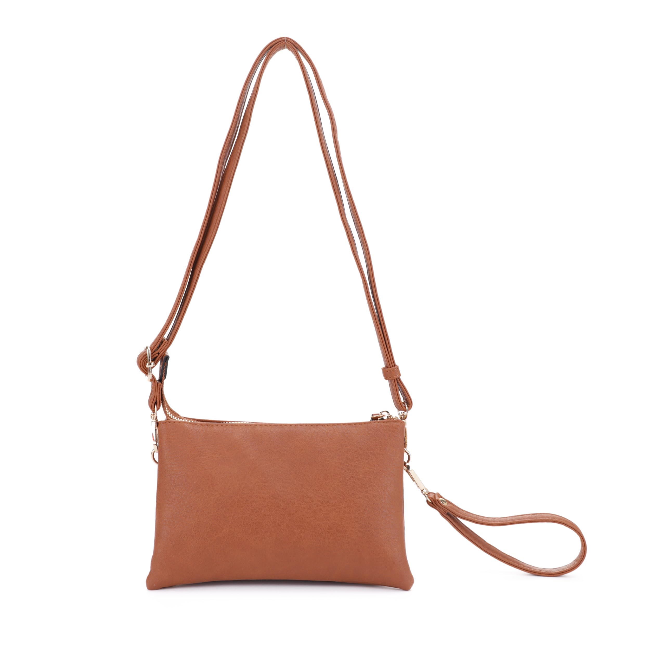 Isabelle Women's Turn Lock Closure Wristlet Clutch and Crossbody, Multiple Compartment (Brown)