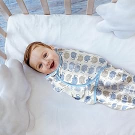 GLLQUEN BABY Swaddle Sleep Sack - 3 Pack Infant Swaddles for Newborn, Baby Swaddling Sack 0-3 Months, Ergonomic Newborn Swaddle Blanket for Baby Boy and Girl, Blue & Elephants