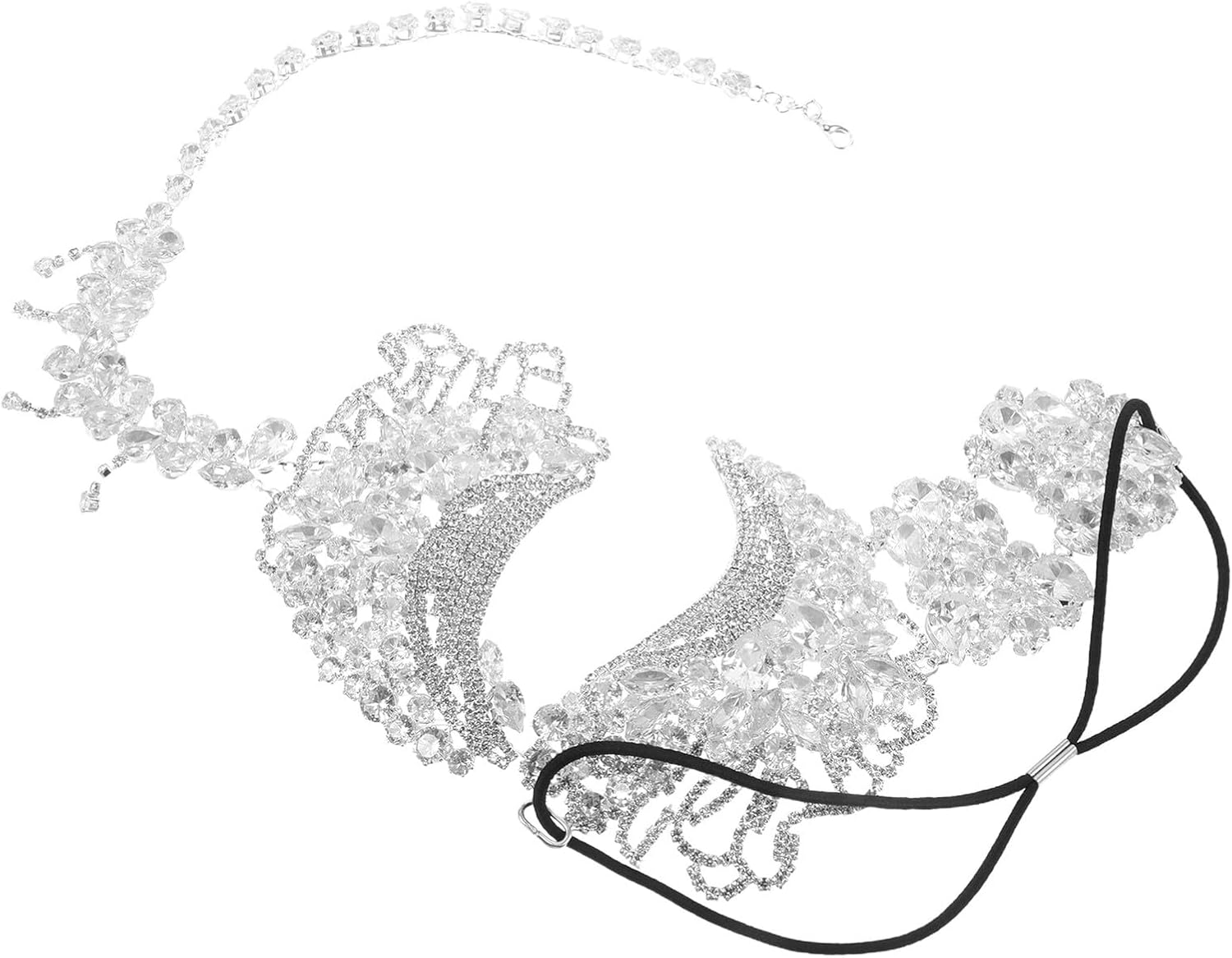 Bling Rhinestone Venetian with Elastic Band, Silver Half Face Costume Mask for Women’s Mardi Gras, Halloween Party, Carnival, Prom Ball Accessories