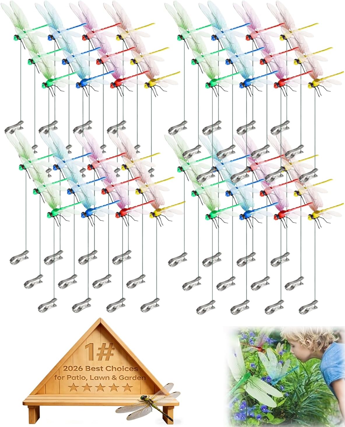 Dragon Fly Clips for Bugs Repellent Outdoor Fake Dragonfly Decoy Keep Bugs Away Repe Llent 3D Plastic Realistic Clip on Garden Stakes Gardening Decor Insert Plaque Yard Ornaments (48PCS)