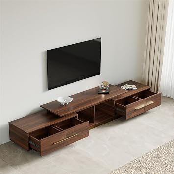 Walnut Extendable TV Stand for up to 100 Inch TV, 63.4" W-94.5" W