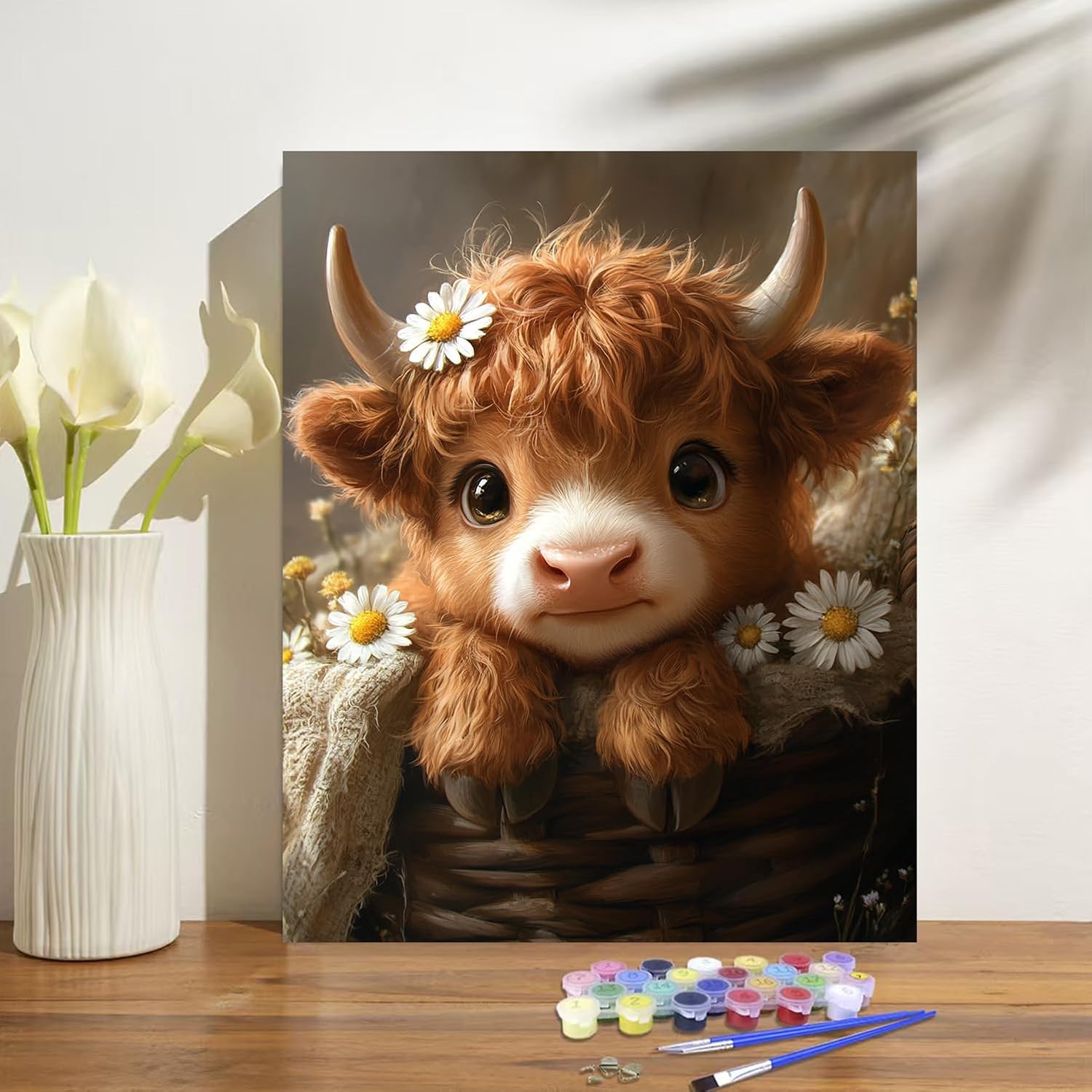 obterie Cow Paint by Numbers Kit for Adults Beginner Animal Oil Painting Kit Adult Paint by Number Kits on Canvas DIY Painting for Beginners Art by Numbers for Gifts Home Wall Decor 16x20 Inch image 2