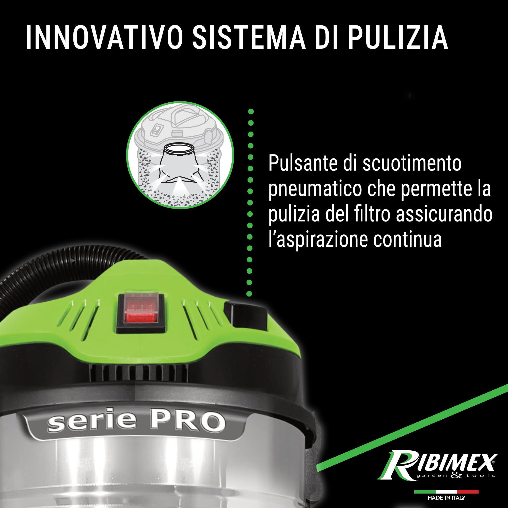Ribimex Aspiracenere Elettrico Professionale Cenetop PRO, Pulizia Automatica del Filtro HEPA, Bidone da 30 L, Potenza 1200 W, per Pulizia Intensiva di Stufe e Camini, Funzione Soffiante - PRCEN014PRO