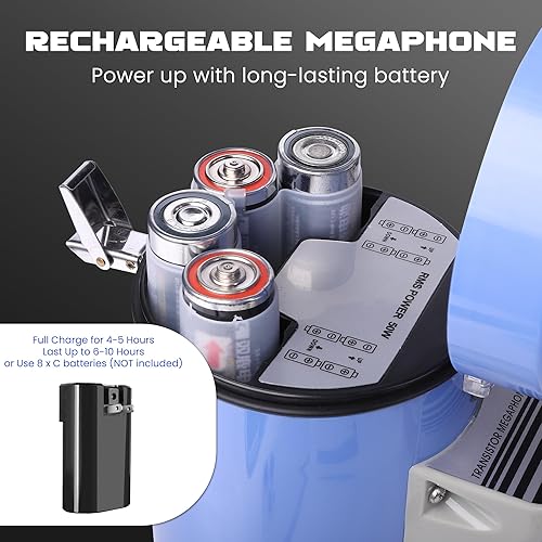 Miniatura 13 de MyMealivos 50W Bluetooth Megaphone with Rechargeable Battery-Professional Bullhorn with Siren&240s Recording Supports USB/SD/3.5mm Aux-1600ft Range