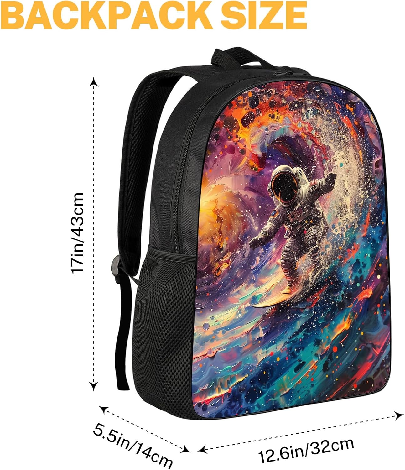 Space Astronaut Backpack for Boys Girls Kids, Colorful Astronaut Surfing in Galaxy Laptop Backpacks 17" Casual Travel Daypack, Back to School Bookbag for Kindergarten Primary