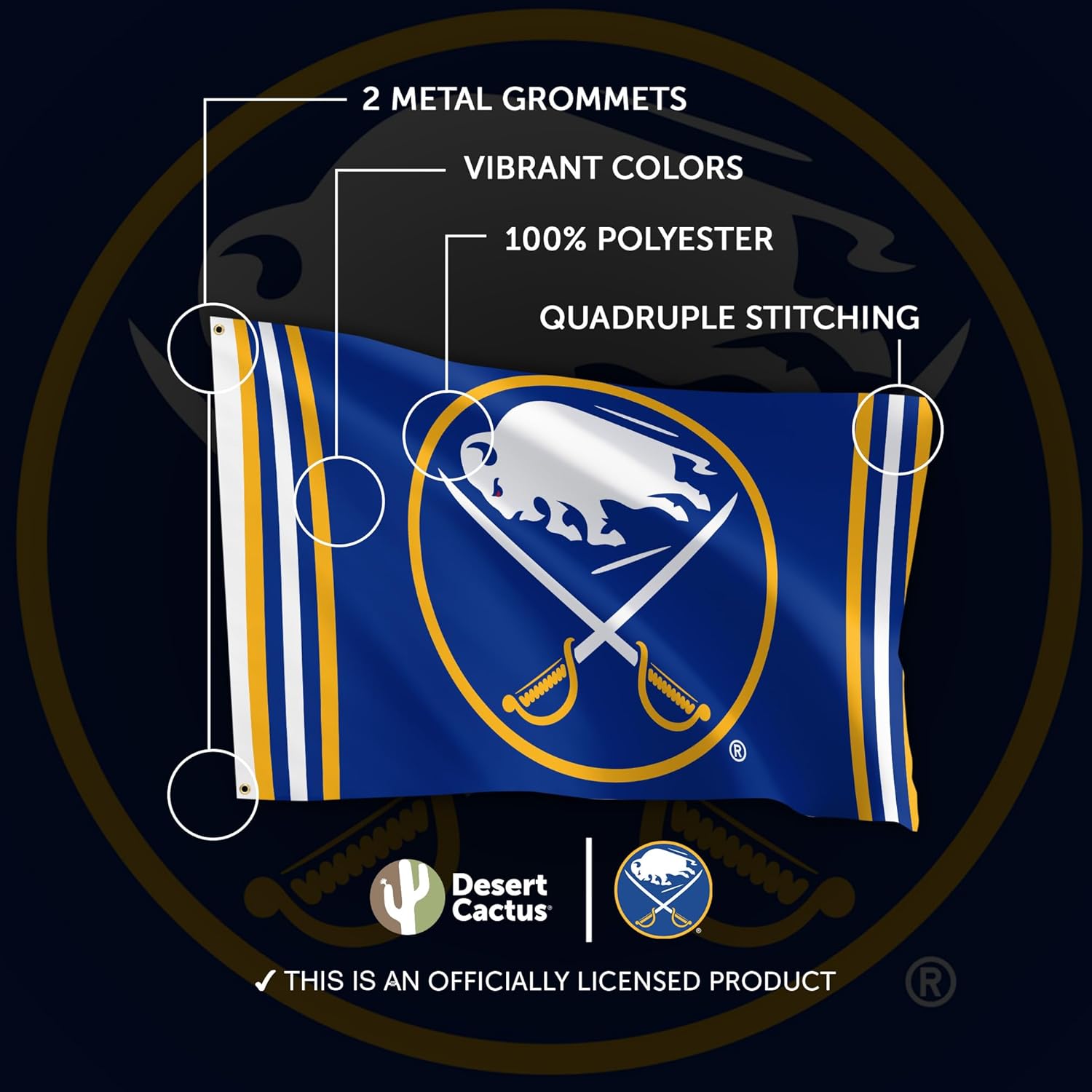 Desert Cactus Buffalo Sabres Flag NHL 100% Polyester Indoor Outdoor 3x5 feet National Hockey League Team Flags (Flag A)